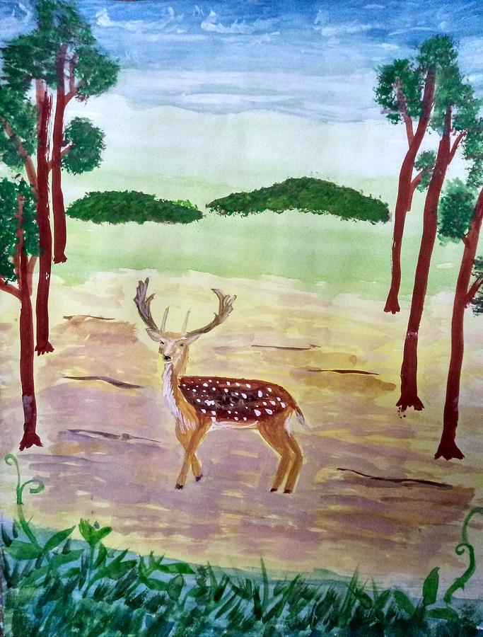 A deer in the forest Painting by Pinky Pamila Christy | Fine Art America