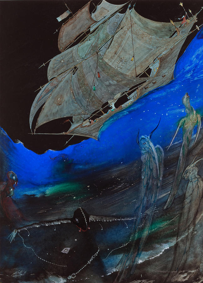 Ship Painting - A Descent into the Maelstrm by Harry Clarke