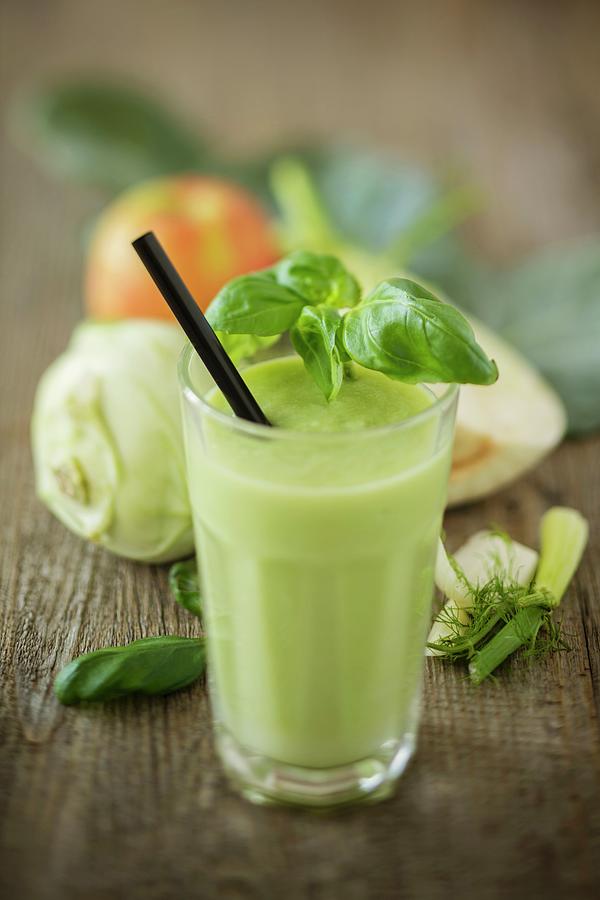 A Detox Smoothie With Kohlrabi, Fennel, Apple And Basil Photograph by Jan Wischnewski