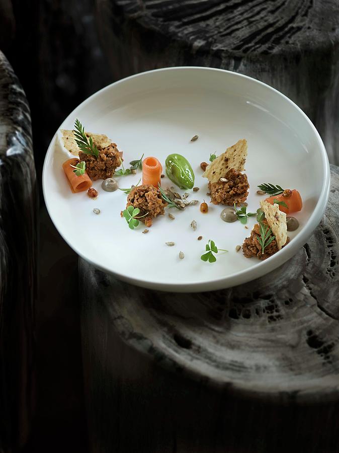 A Dish By Jens Rittmeyer At The Restaurant Kai3 on The German Island Of Sylt Photograph by Jalag / Markus Bassler