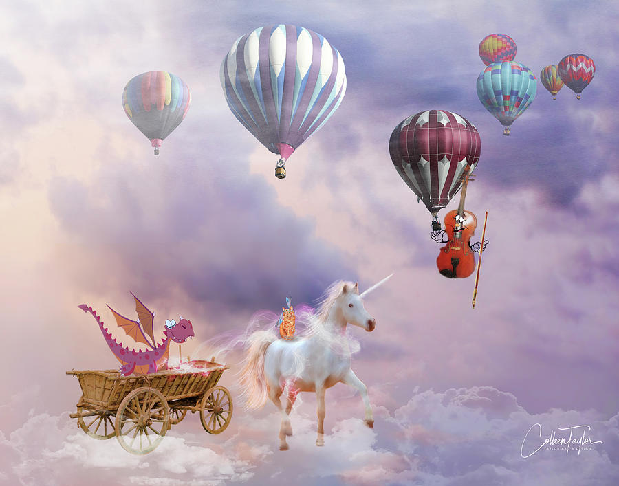A Dragon in a Unicorn Wagon Mixed Media by Colleen Taylor