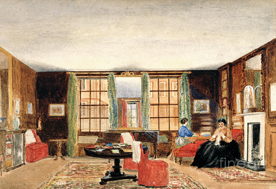 A Drawing Room With Two Seated Women, C.1850 Painting by Unknown Artist