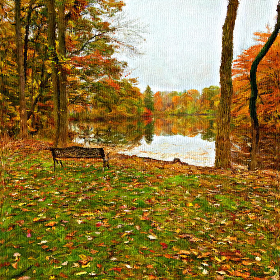 Fall Digital Art - A Dreamers Pond in Autumn by Pamela Storch