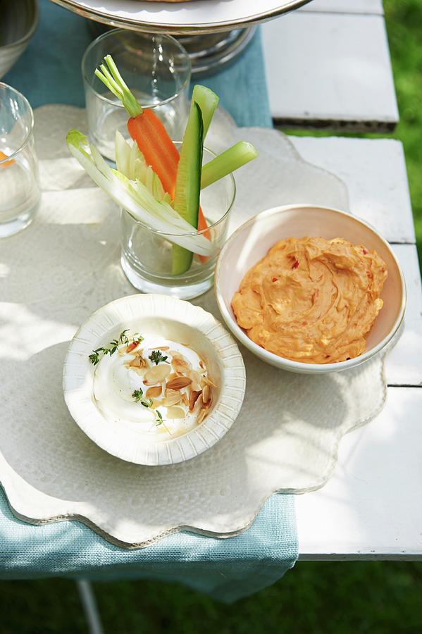 A Duo Of Dips nut Dip, Pepper Paste With Vegetable Crudites Photograph