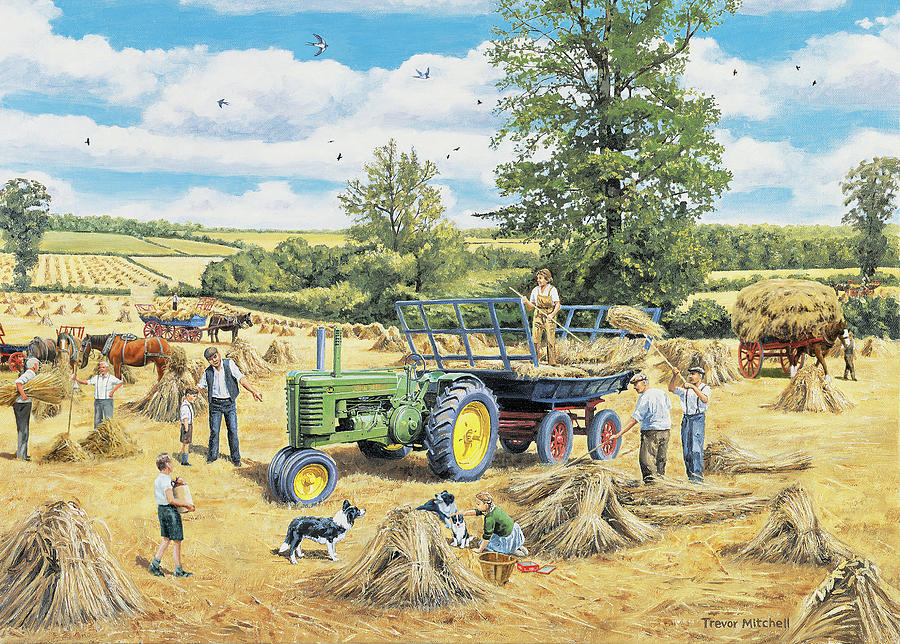 Landscape Painting - A Family Harvest by Trevor Mitchell