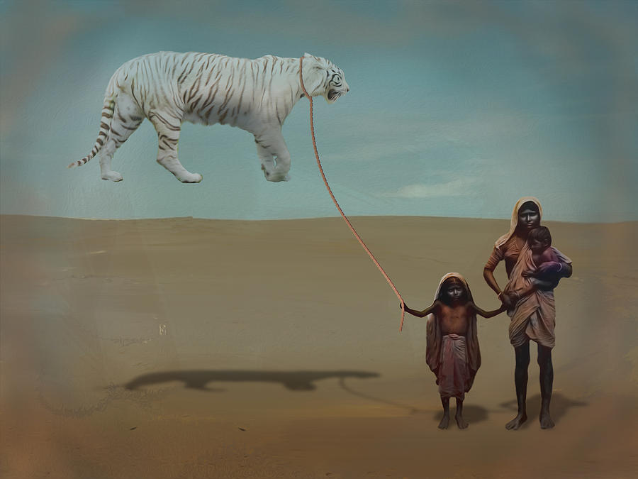 A Family With White Tiger Digital Art