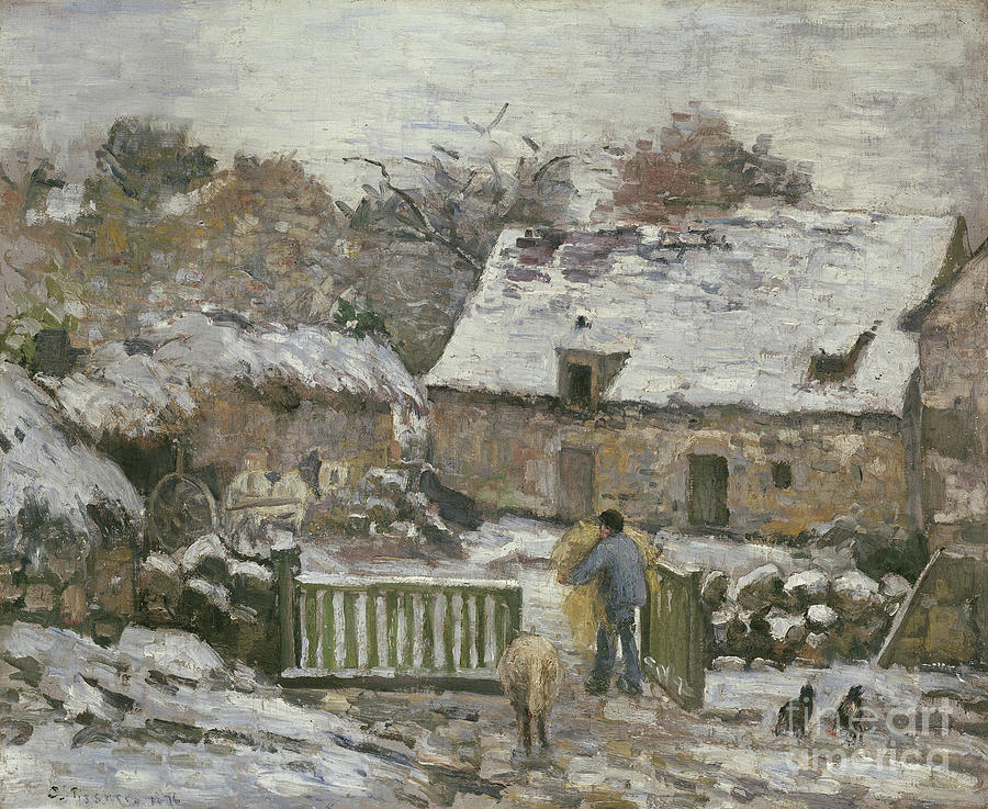 A Farm At Montfoucault Effect Of Snow, 1876 Painting by Camille Pissarro