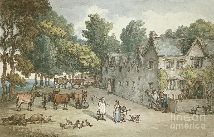 A Farmhouse At Hengar, Cornwall, 1803 Watercolor, Pen And Ink Painting by Thomas Rowlandson