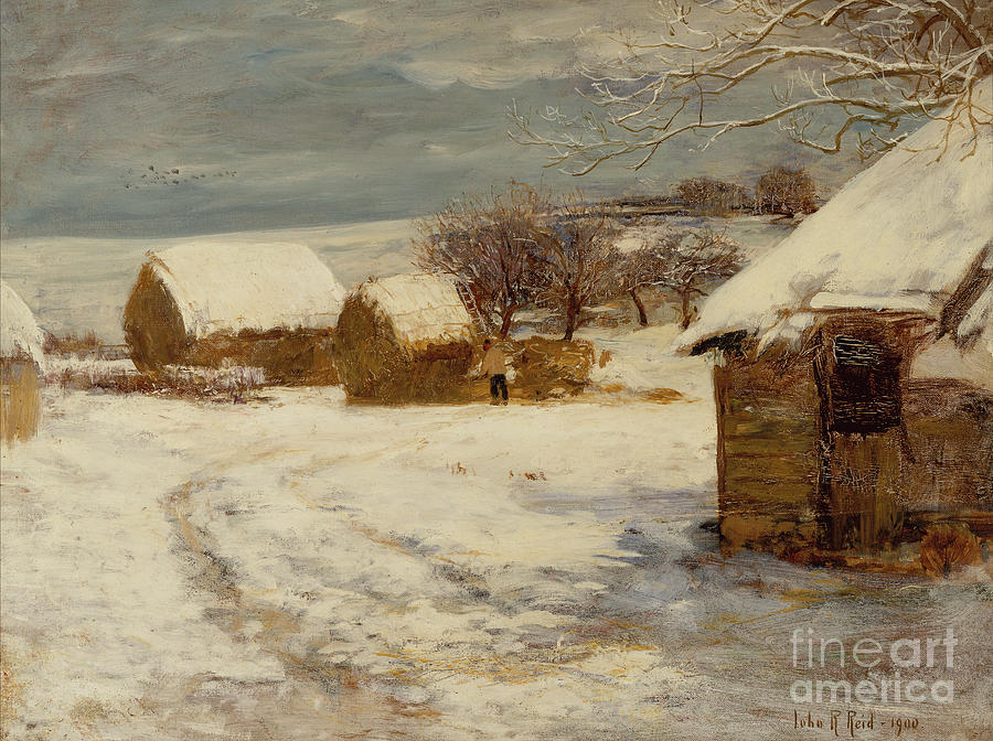 A Farmstead In Winter, 1900 Painting by John Robertson Reid