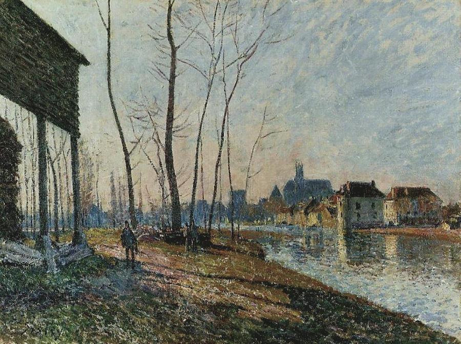 Alfred Sisley Painting - A February Morning at Moret-sur-Loing by Alfred Sisley