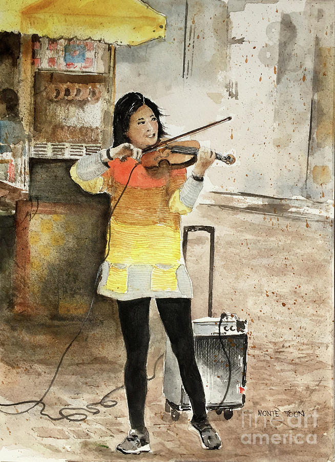 A Fiddler On The Boston Commons Painting by Monte Toon