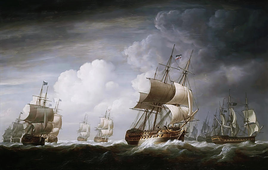 A Fleet Of East Indiamen At Sea by Nicholas Pocock Painting by Rolando Burbon