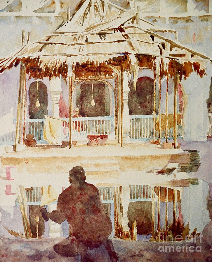 Travel Painting - A Flood At The Ashram by Clive Wilson