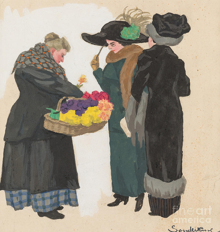 A Flower Seller Drawing by Heritage Images