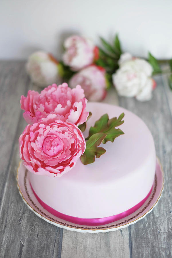 A Fondant Cake Decorated With Peonies Photograph by Marion's ...