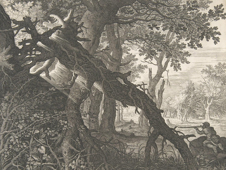 A Forest with a Rabbit Hunt Relief by Aegidius Sadeler