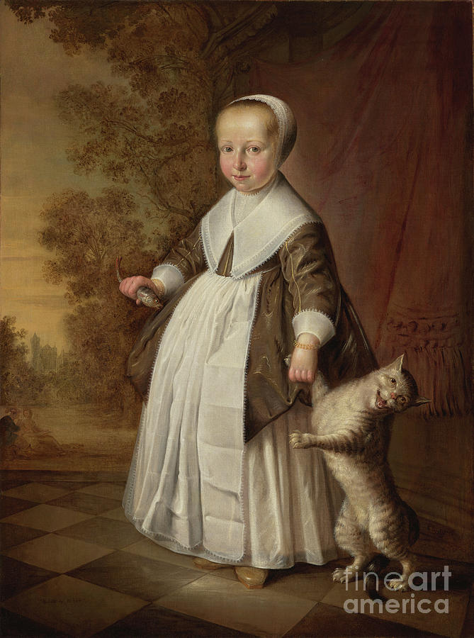A Four Year Old With A Cat And A Fish, 1647 Painting by Jacob Gerritsz Cuyp