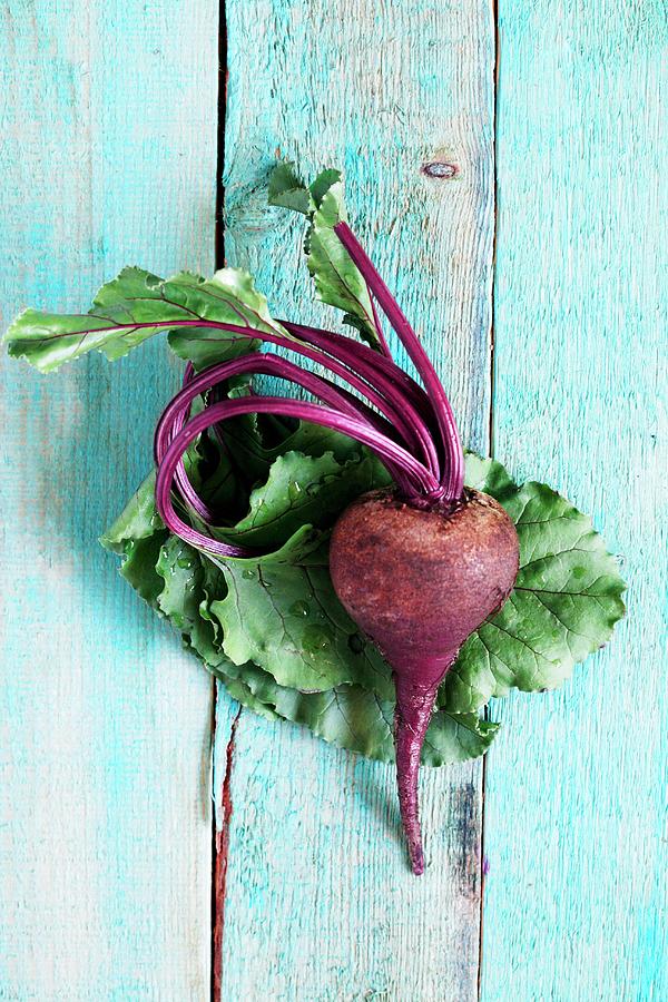 A Fresh Beetroot On A Blue Background Photograph by Anita Brantley