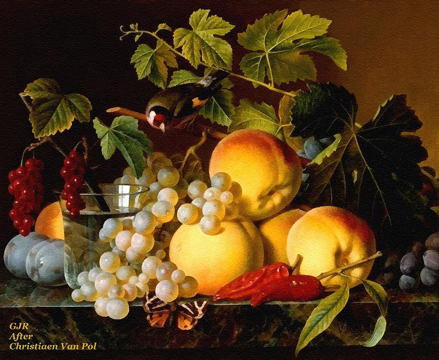 Still Life Digital Art - A Fruit Still Life After The Style Manner and Painting by Christiaen van Pol L A S by Gert J Rheeders
