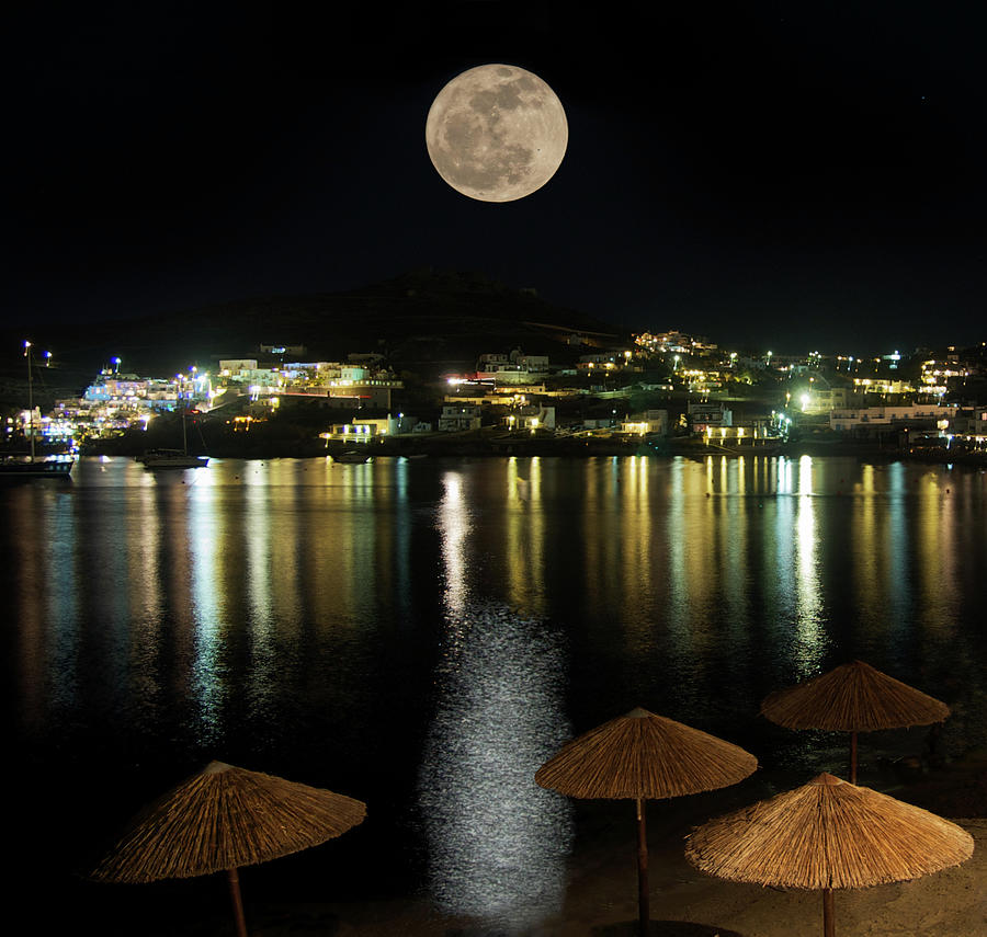 A Full Moon Over The Greek Island Of Photograph by Gregory Adams