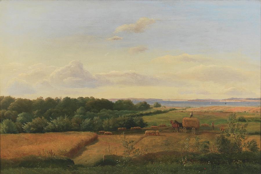 Horse Painting - A Funen Landscape At Harvest Time With Wedellsborghoved by Dankvart Dreyer