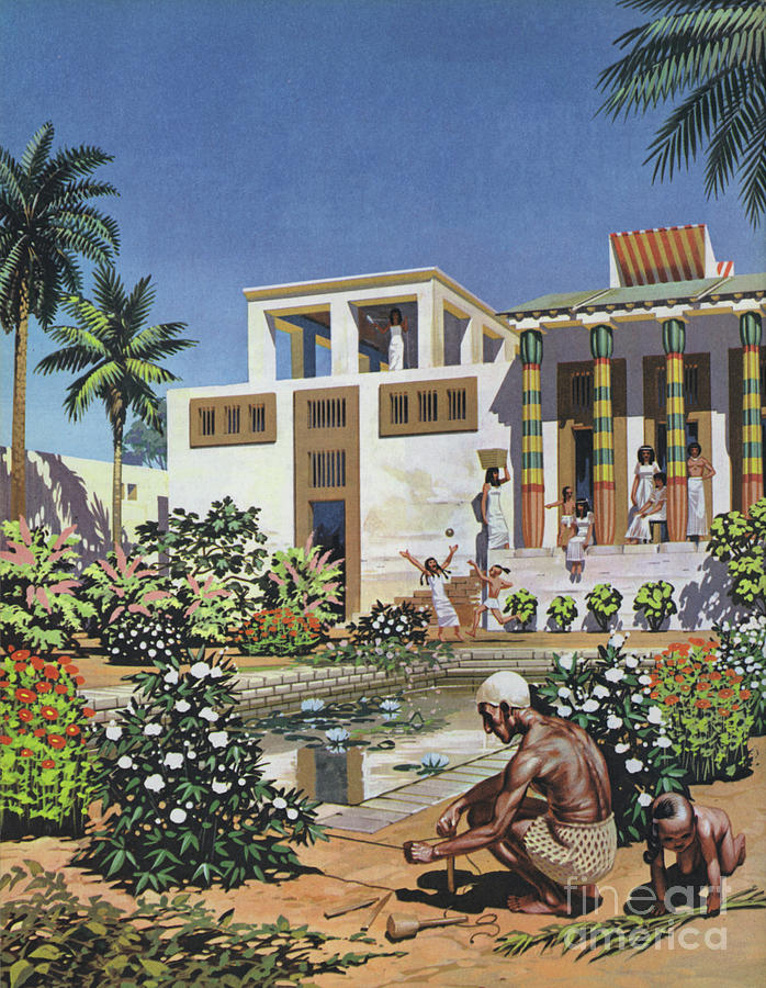 A garden in Egypt, circa 1500 BC Painting by Angus McBride