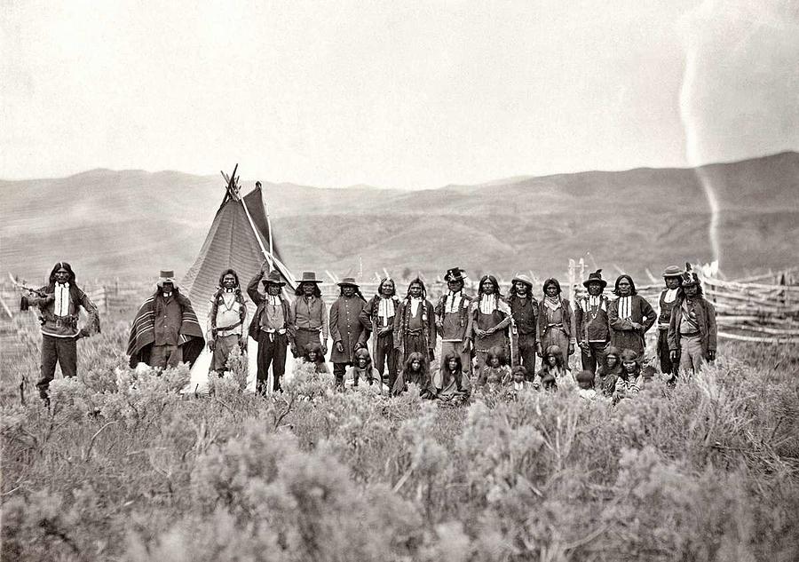 A gathering of Shoshone Indians by Andrew J Russell Painting by ...