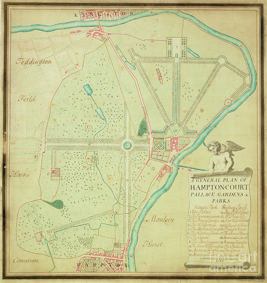 A General Plan Of Hampton Court Palace Gardens And Parks, C.1713 Painting by Charles Bridgeman