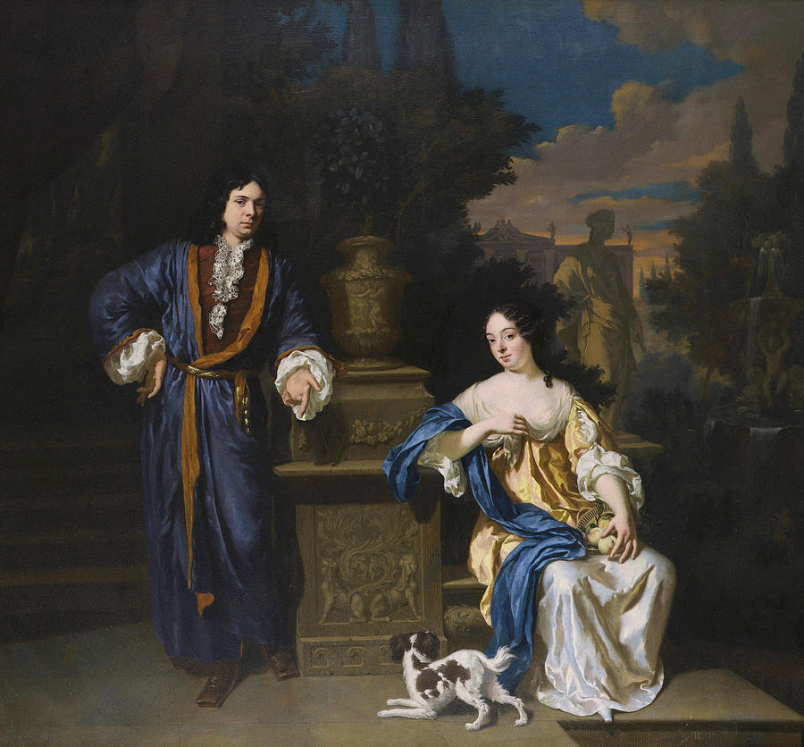 A Gentleman and a Lady in a Park Painting by Jan Verkolje