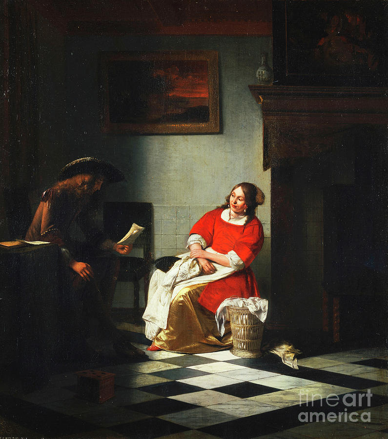 A Gentleman Reading A Letter To His Wife Painting by Pieter De Hooch ...