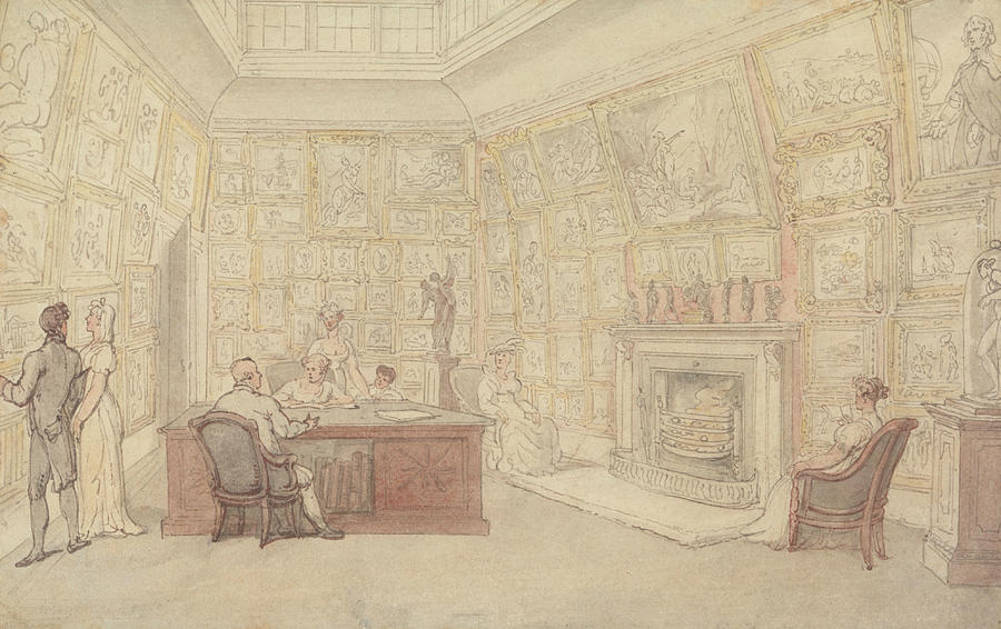 A Gentlemans Art Gallery Drawing by Thomas Rowlandson