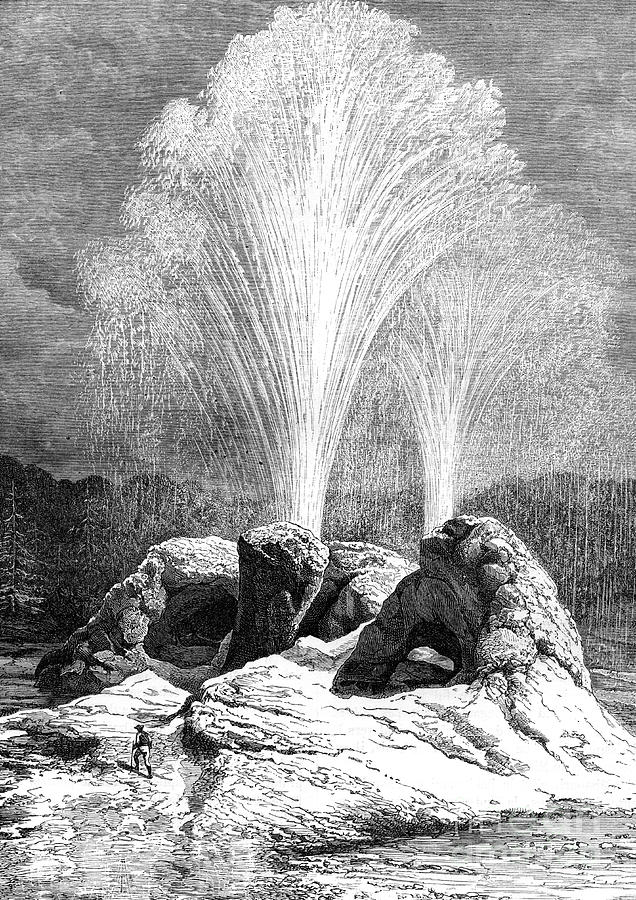 A Geyser, Usa, 19th Century.artist Drawing by Print Collector