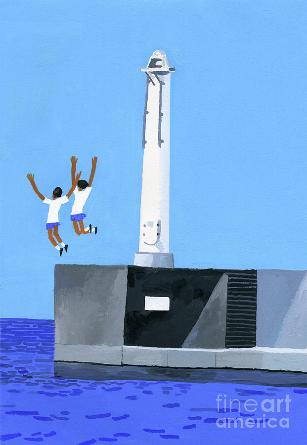 A Girl Jumping At The Embankment Painting by Hiroyuki Izutsu