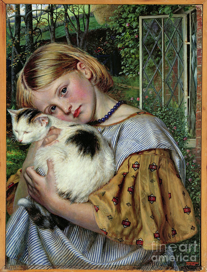 A Girl With A Cat, 1860 Painting by Robert Braithwaite Martineau