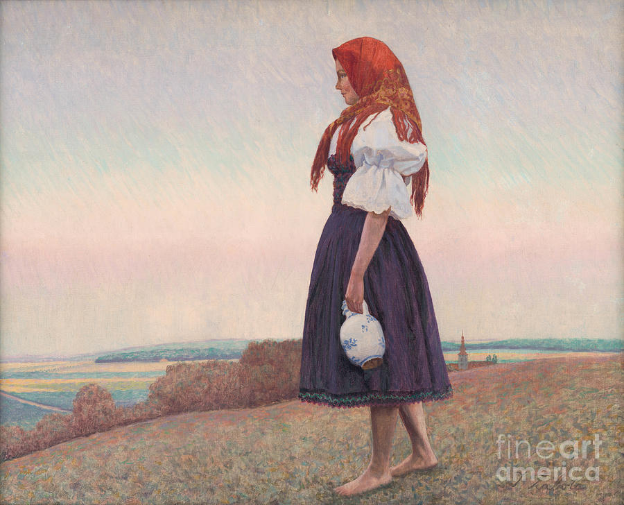 A Girl With A Jug Drawing by Heritage Images