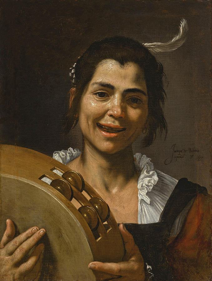 A Girl with a Tambourine. The Sense of Hearing Painting by Jusepe de Ribera