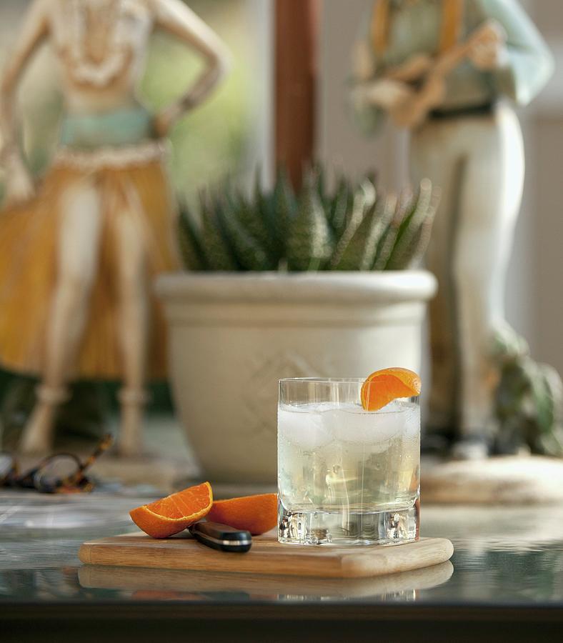 A Glass Of Ginger Beer With Ice And An Orange Wedge Photograph by William Boch