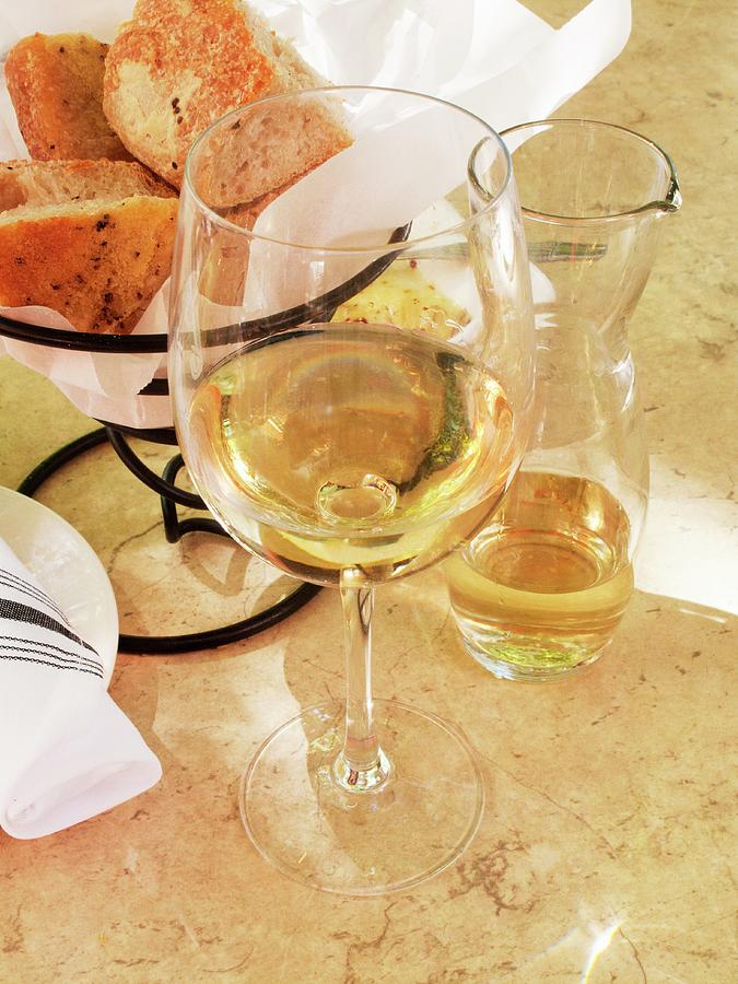 A Glass Of Wine And Home-made Bread Photograph by William Boch