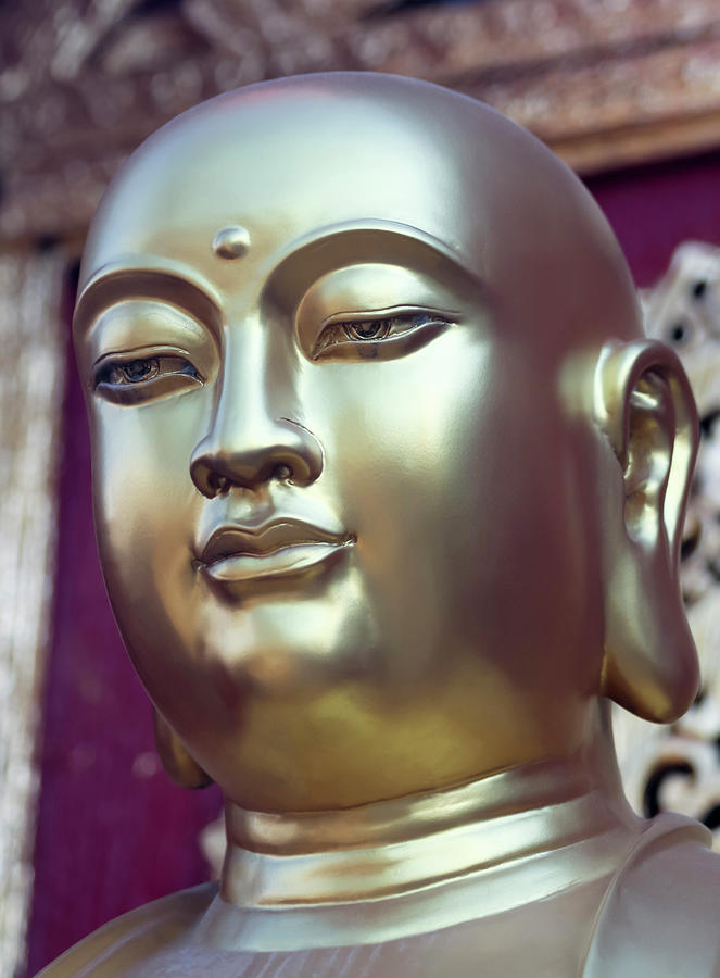 Buddha Photograph - A Golden Budai, Wat Phra That Doi Kham Temple, Chiang Mai, Thail by Derrick Neill