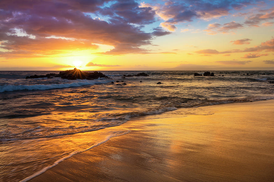 A Golden Sunset With Reflection On Sand Photograph by Jenna Szerlag
