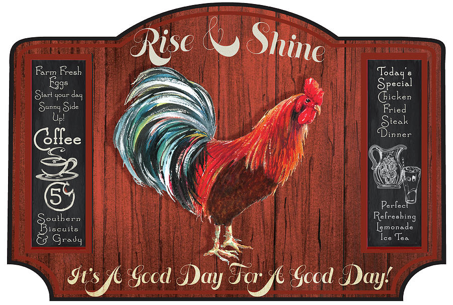 Rooster Mixed Media - A Good Day Sign- Rust Wood by Sher Sester