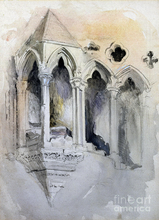 A Gothic Stairway In Chester Cathedral Painting by John Ruskin