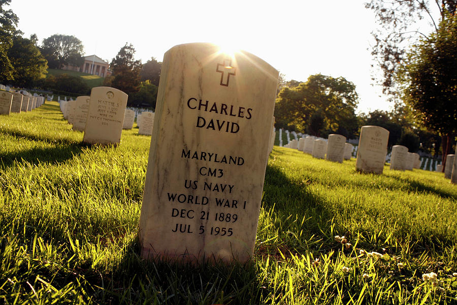 A Gravestone On Lawn, National Cemetery, Virginia, Usa Photograph by Elan Fleisher