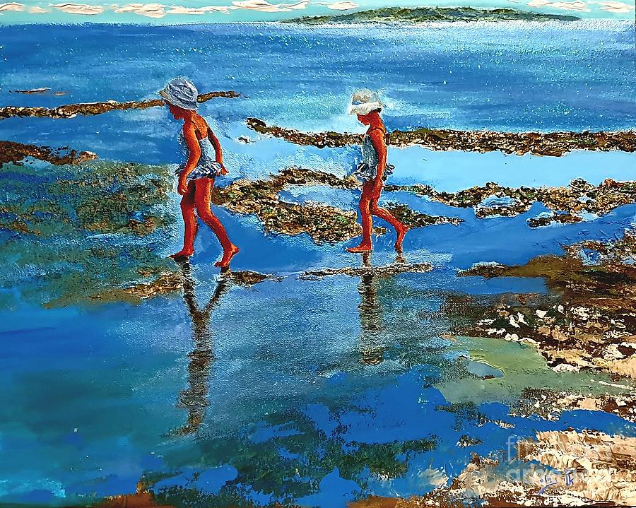 A great evening full of fun, while walking at the beach  Painting by Eli Gross