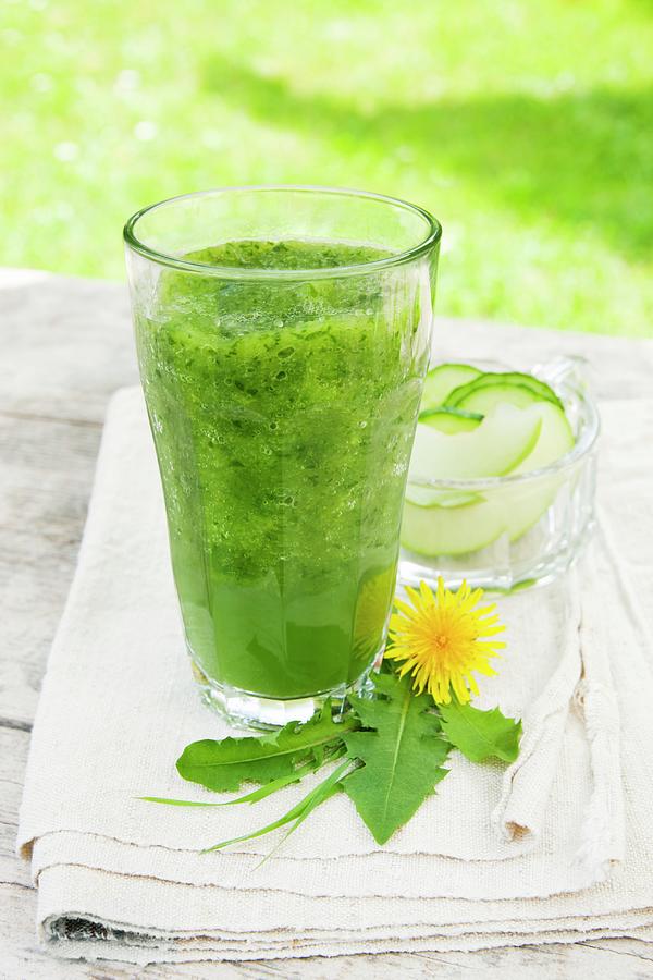 A Green Smoothie Made From Granny Smith Apples, Cucumber, Barley Grass, Dandelion Leaves And Young Stinging Nettles Photograph by Lscher, Sabine