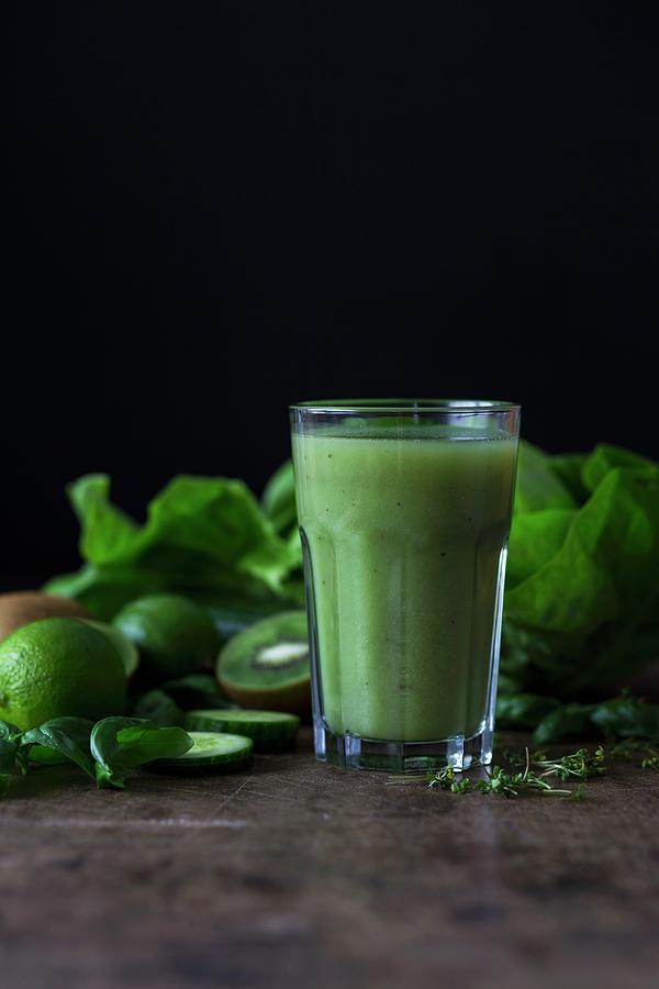 A Green Smoothie With Kiwi, Lime And Cucumber Photograph by Malgorzata Laniak