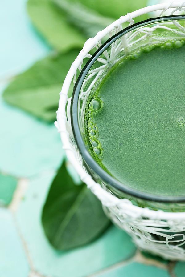 A Green Smoothie With Stinging Nettles And Dandelion close-up Photograph by Petr Gross