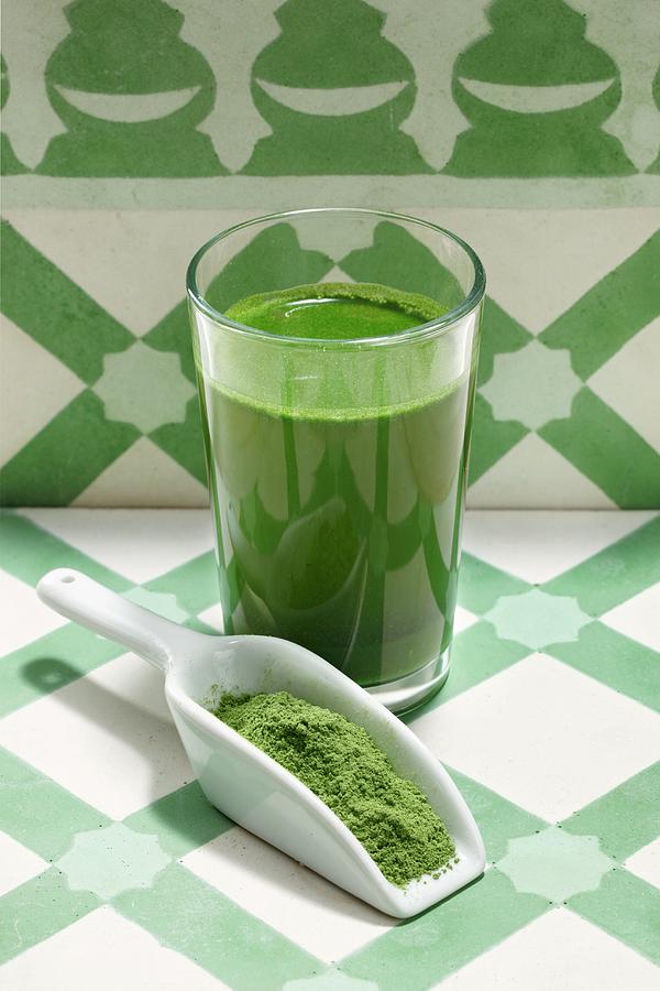 A Green Smoothie With Wheatgrass Powder Photograph by Petr Gross