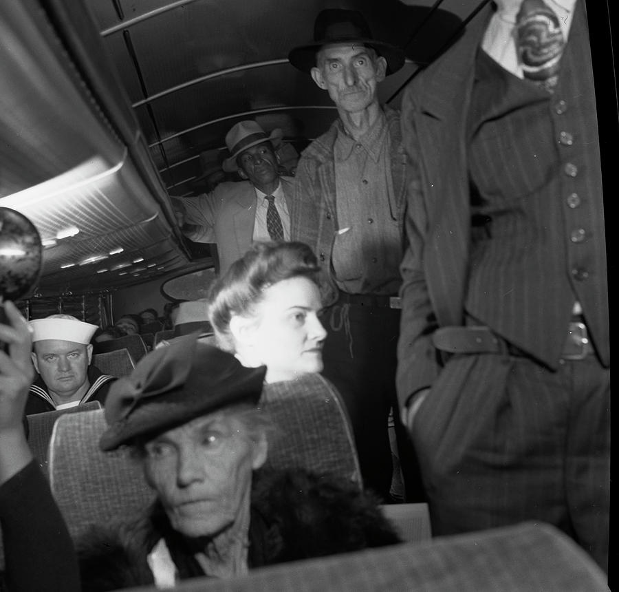 Memphis Painting - A Greyhound bus trip from Louisville, Kentucky, to Memphis, Tennessee, and the terminals. Passengers standing in aisles on Memphis-Chattanooga Greyhound bus by Unknown