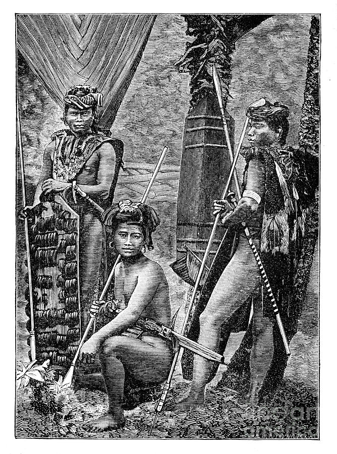 A Group Of Dyaks, C1900 Drawing by Print Collector